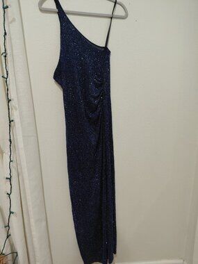 Vintage City Triangles Blue Beaded Glam Evening Embellished Maxi Dress Large